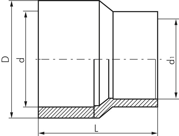 Zeichnung: Verbinder mit Klebemuffen / Klebenippel