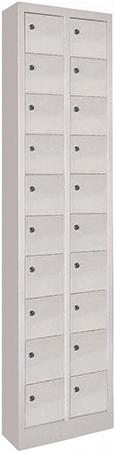 Kleinfachschrank m.SockelH1950xB460xT200 mm 2x10 Fächer RAL7035 Türen glatt