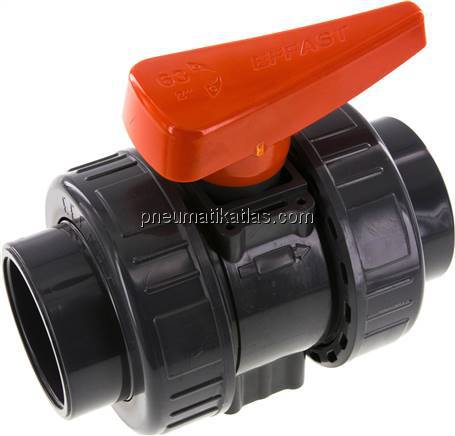 Klebemuffen-Kugelhahn, PVC-U / FKM, 63mm (Industrieausf.)
