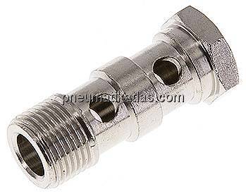 Hohlschraube, 2-fach G 3/8"-42mm, Messing vernickelt Hohlschraube, 2-fach G 3/8"-42mm, Messing vernickelt