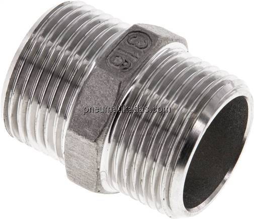 Doppelnippel, G 3/4"-G 3/4", flach dichtend, 1.4408