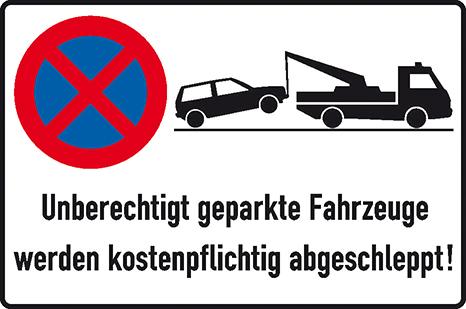 Parkverbotsschild Alu B600xH400 mm Unberechtigt geparkte Fahrzeuge w. abgeschleppt