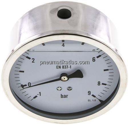 Glycerin-Manometer waagerecht (CrNi/Ms),100mm, -1 bis 9bar