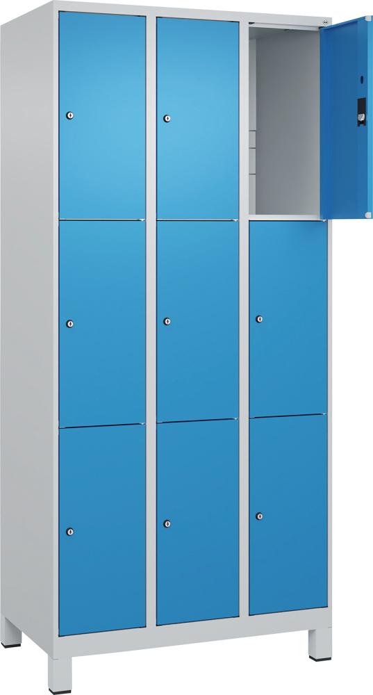 Fächerschrank mit Füßen B900xT500xH1950 Korpus RAL 7035 LichtgrauTüren RAL 5012 Lichtblau