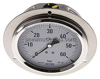 Glycerin-Einbaumanometer,Front-ring, 100mm, 0 - 60 bar