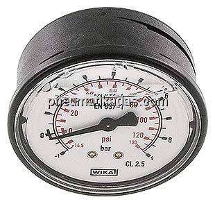 Glycerin-Manometer waagerecht (KU/Ms), 63mm, -1 bis 9 bar