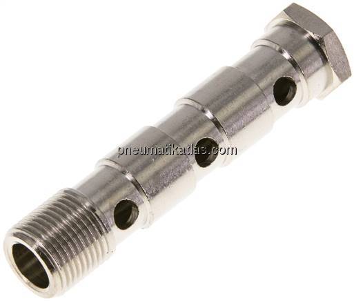 Hohlschraube, 3-fach G 3/8"-79mm, Messing vernickelt