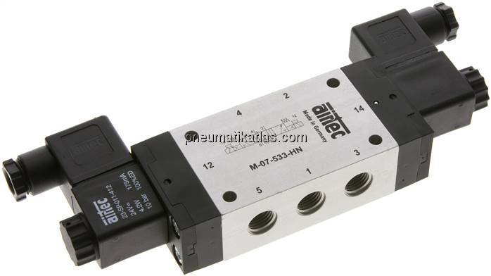 5/3-Wege Magnetventil, G 1/4", Mittelstellung entlüftet, 24 V AC