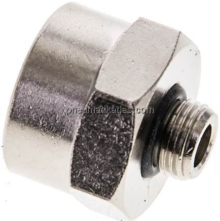 Reduziernippel G 1/8"(AG)-G 3/8"(IG), Messing vernickelt (Elastomerabdichtung) Reduziernippel G 1/8"(AG)-G 3/8"(IG), Messing vernickelt (Elastomerabdichtung)