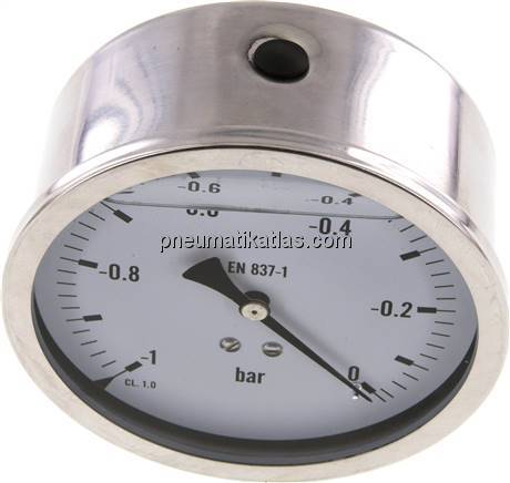 Glycerin-Manometer waagerecht (CrNi/Ms),100mm, -1 bis 0bar