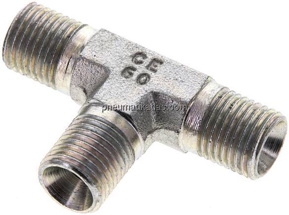 T-Stück, 60°Konus G 1/4"-G 1/4"-G 1/4" (AG), Stahl verzinkt