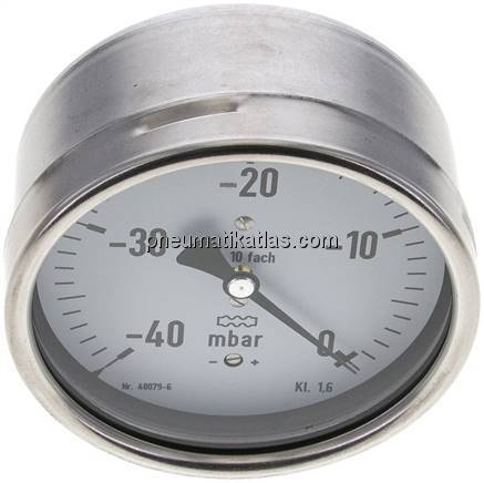 Manometer waagerecht 100mm, -0,04 bar bis 0 bar mbar, G 1/2"