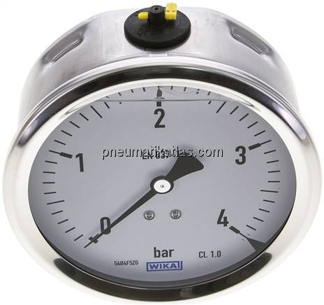 Glycerin-Manometer waagerecht (CrNi/Ms),100mm, 0 - 4bar