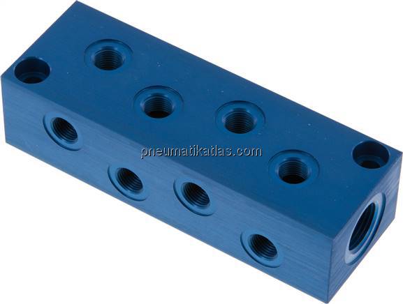 Verteilerleiste 2x G 3/8"-8x G 1/8", Aluminium