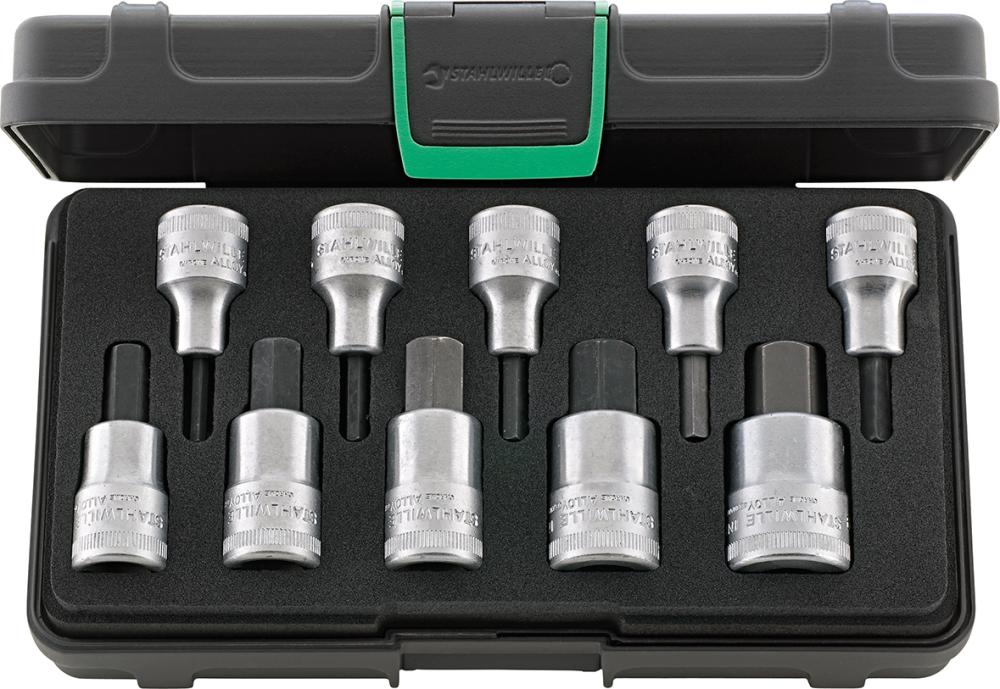 Schraubendrehereinsatz- Satz 1/2" Innensechskant 4-19mm 10-teilig Stahlwille Schraubendrehereinsatz- Satz 1/2" Innensechskant 4-19mm 10-teilig Stahlwille