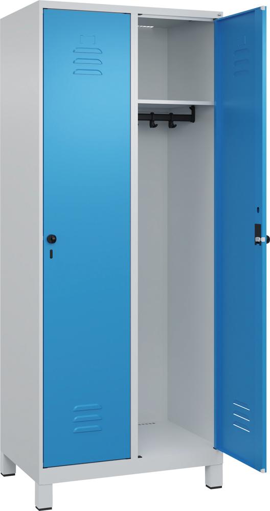 Garderobenschrank m.FüßenB800xT500xH1950 Korpus RAL 7035 LichtgrauTüren RAL 5012 Lichtblau