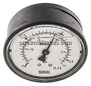 Glycerin-Manometer waagerecht (KU/Ms), 63mm, -1 bis 0,6 bar