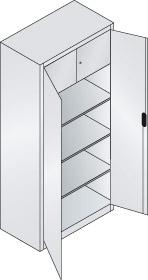 Flügeltürenschrank B930xT500xH1950 mm RAL 7035, 3 Fachböden mit Schließfach CP