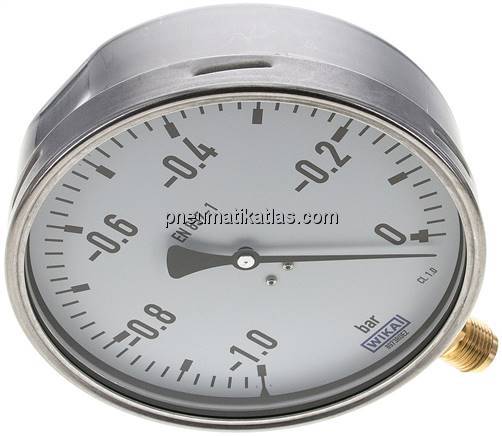 Manometer senkrecht (CrNi/Ms), 160mm, -1 bis 0 bar