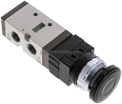 5/2-Wege Ventil G 1/4", Pilztaster schwarz