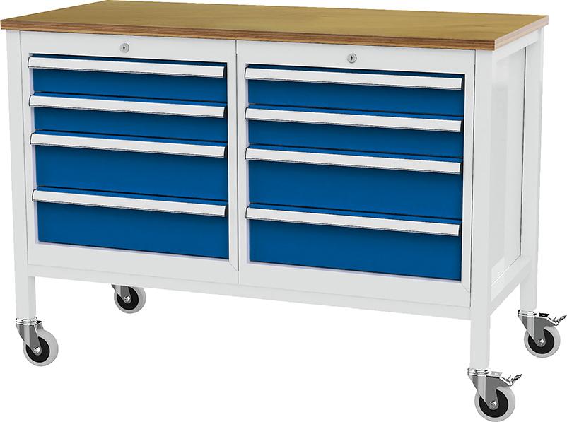 Kastenwerkbank mobil B1300mm 8 Schubladen RAL7035/5010