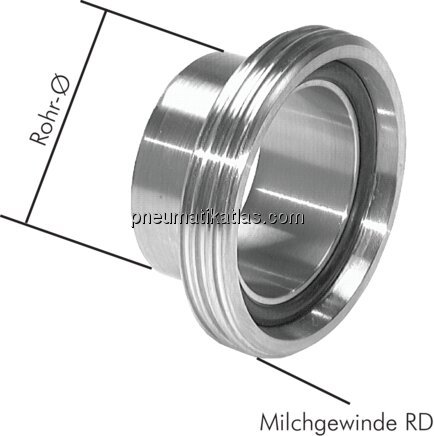 Exemplarische Darstellung: Gewindeanschweißstutzen (Milchgewinde), 1.4404, DIN 11851 Exemplarische Darstellung: Gewindeanschweißstutzen