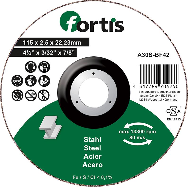 Trennscheibe Stahl 115 x 2,5mm gekr. FORTIS