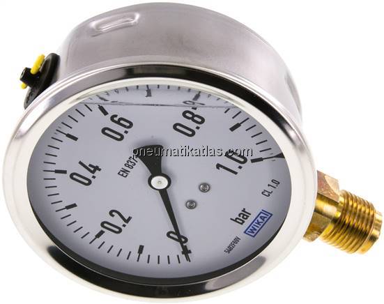 Glycerin-Manometer senkrecht (CrNi/Ms),100mm, 0 - 1 bar