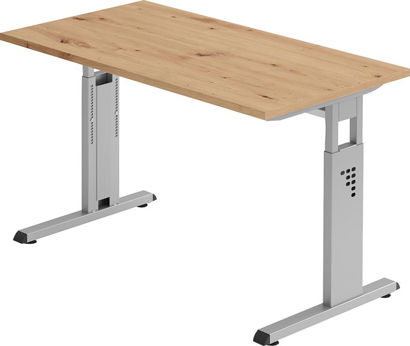 Schreibtisch C-Fuß B 120 x T 67 cm Asteiche/silber man. Stufenlos verstellb.