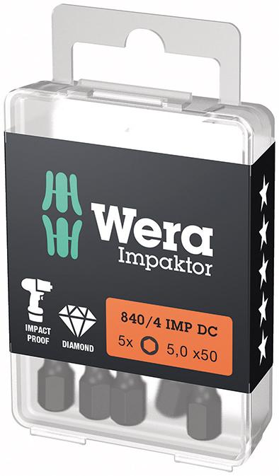 Bit Impaktor 1/4" DIN 3126 E6,3 Innensechskant 5x50mm 5er Pack Wera Bit Impaktor 1/4" DIN 3126 E6,3 Innensechskant 5x50mm 5er Pack Wera