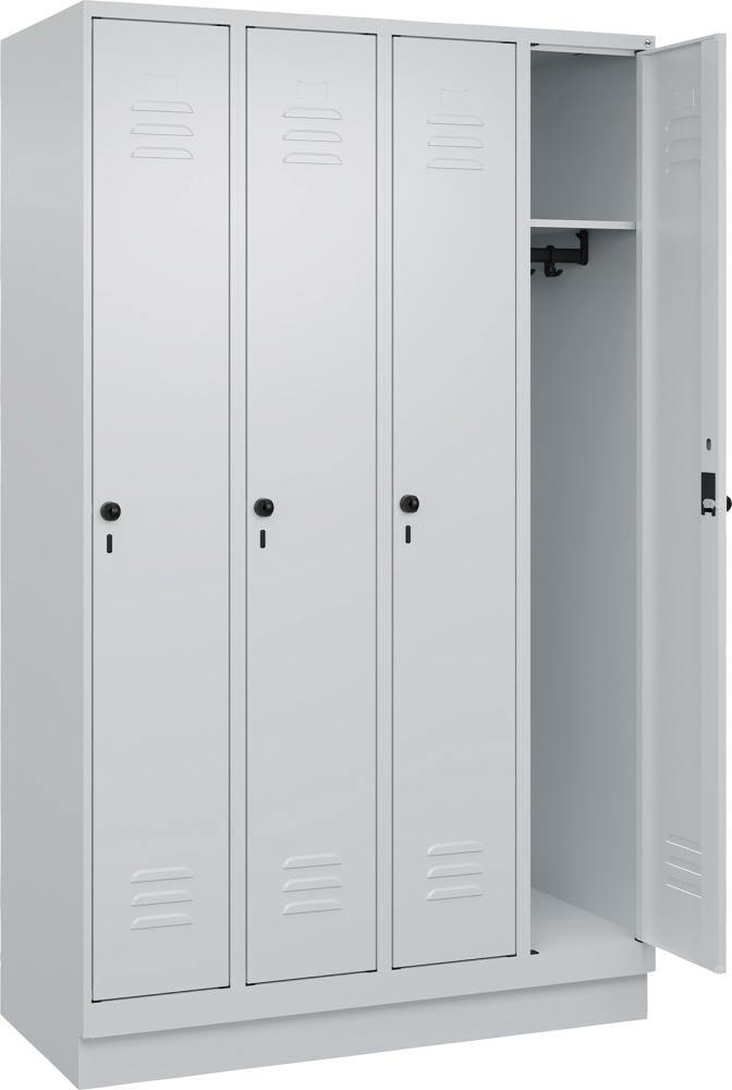 Garderobenschrank CLASSICB1200xT500xH1950 mm RAL 7035/7035, 4 Abteile mit 100 mm hohem Sockel