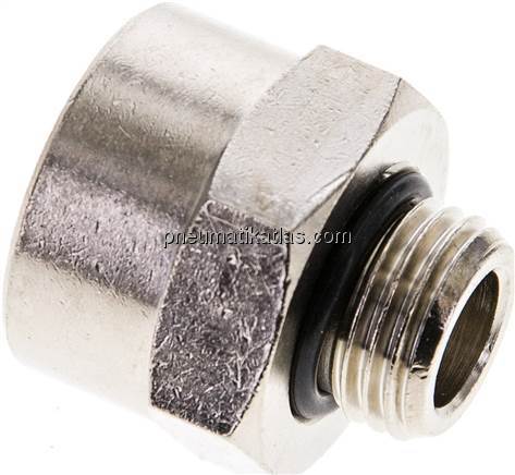 Reduziernippel G 1/4"(AG)-G 3/8"(IG), Messing vernickelt (Elastomerabdichtung) Reduziernippel G 1/4"(AG)-G 3/8"(IG), Messing vernickelt (Elastomerabdichtung)