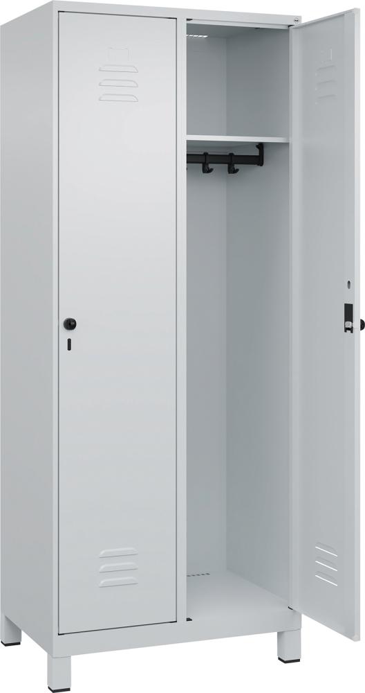 Garderobenschrank m.FüßenB800xT500xH1950 Korpus RAL 7035 LichtgrauTüren RAL 7035 Lichtgrau