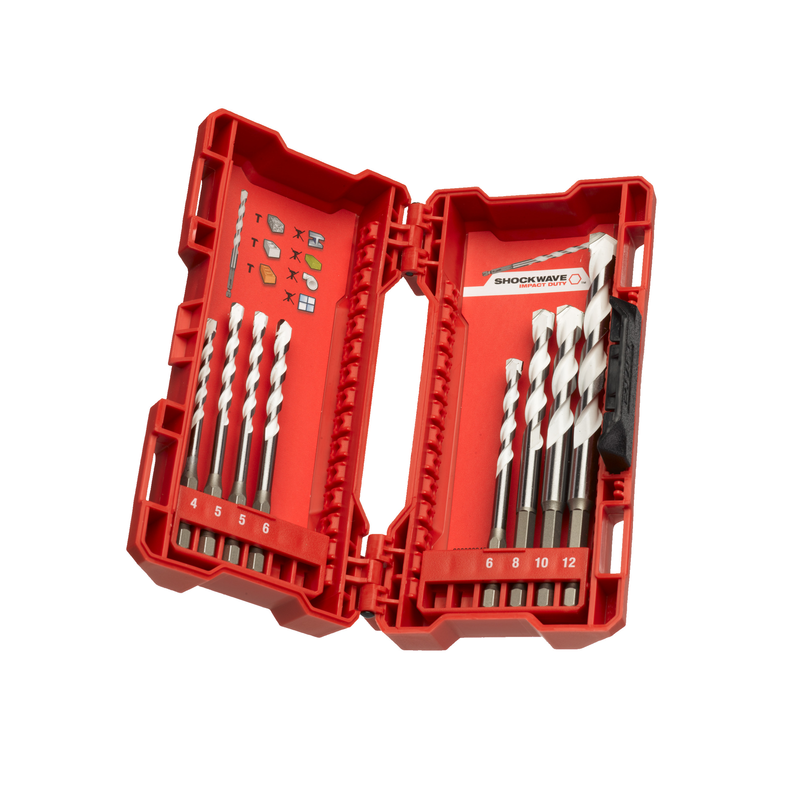 SHOCKWAVE Multimaterial Bohrer 1/4" Hex Kassette 8 teilig 4/5/5/6/6/8/10/12 mm