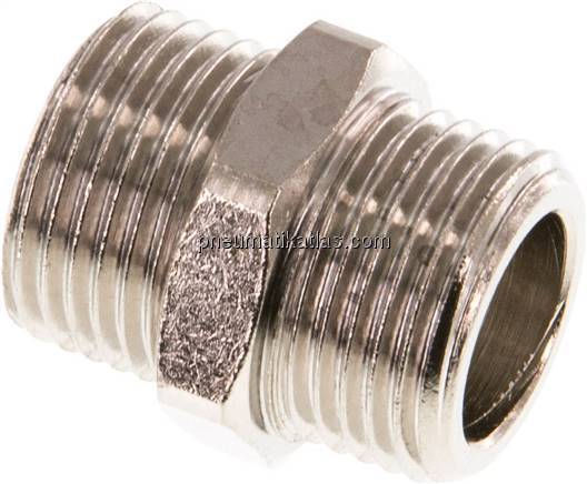 Doppelnippel G 3/8"-G 3/8", Messing vernickelt