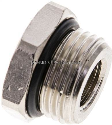 Reduziernippel G 3/8"(AG)-G 1/8"(IG), Messing vernickelt (Elastomerabdichtung) Reduziernippel G 3/8"(AG)-G 1/8"(IG), Messing vernickelt (Elastomerabdichtung)