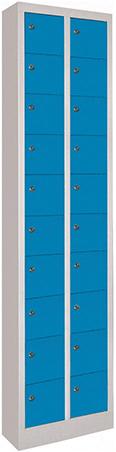 Kleinfachschrank m.SockelH1950xB460xT200 mm 2x10 Fächer RAL7035/5012 Türen glatt