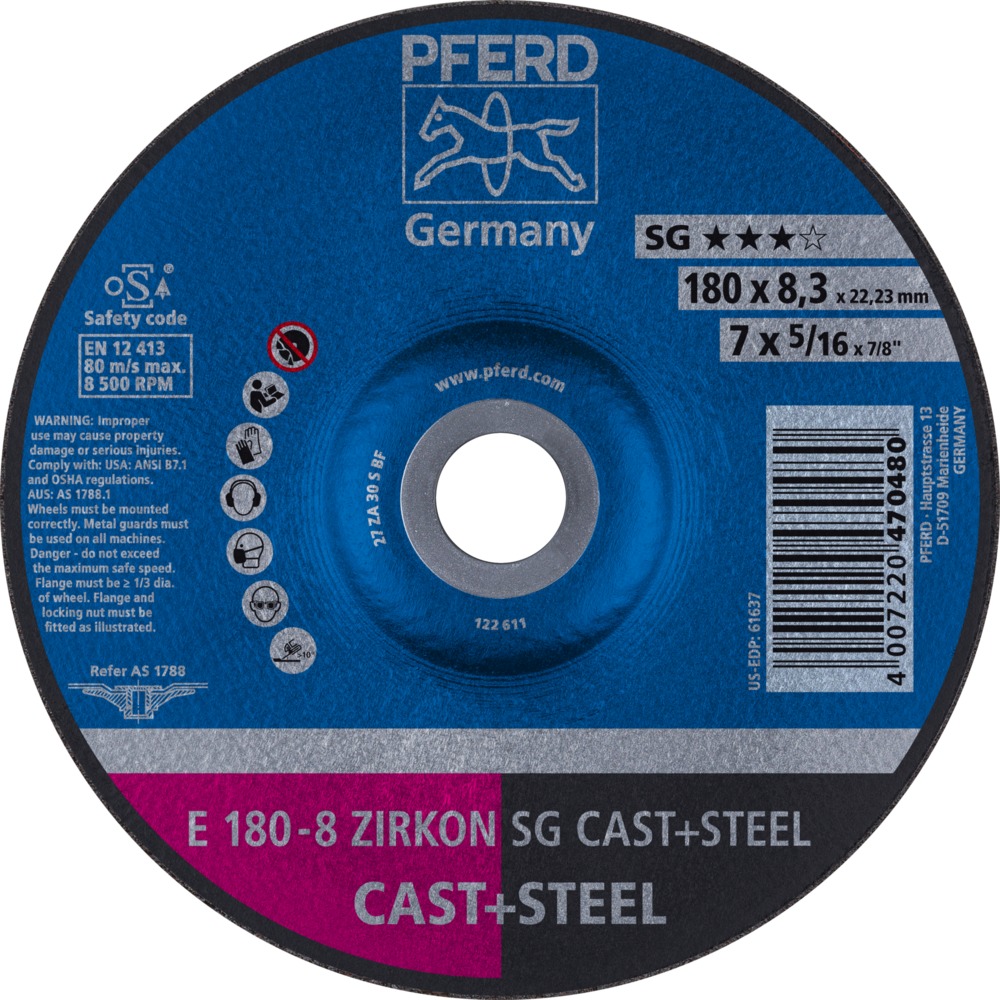 Schruppscheiben E 180-8 ZIRKON SG CAST+STEEL