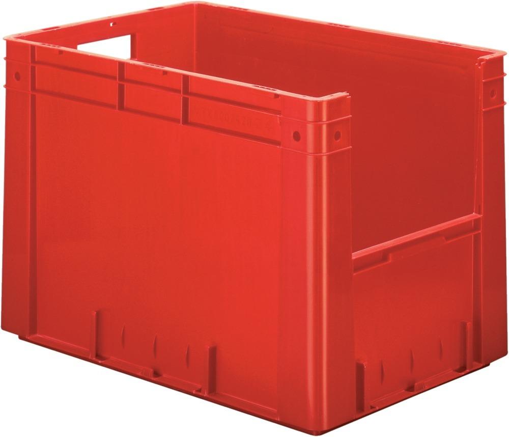 Sichtlagerkasten rot B400xT600xH420 mm Auflast 600kg, VE 2 Stk. mit Griffloch LA-KA-PE