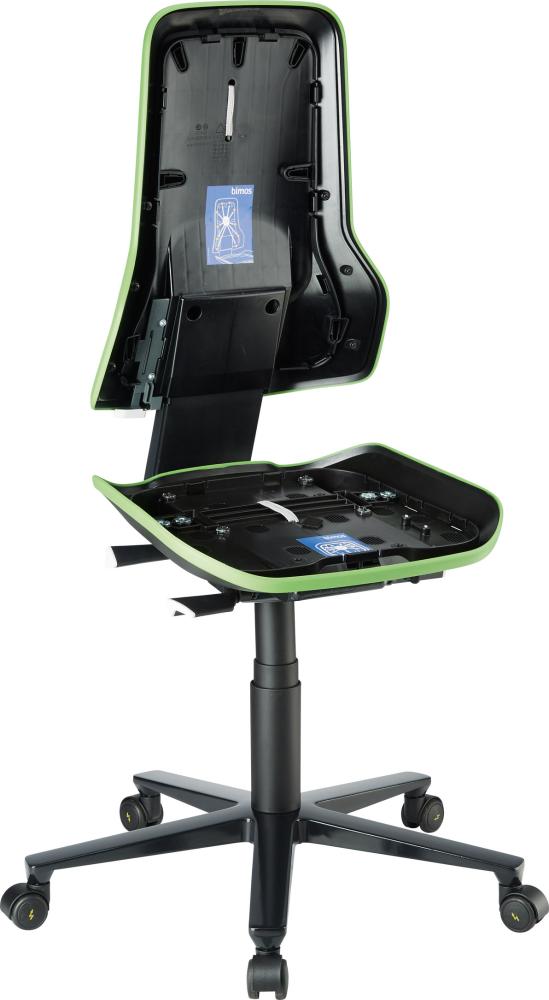 Bimos Arbeitsstuhl ESD Neon 2, grün Sitzhöhe 450-620 mm mit Rollen, ohne Polster