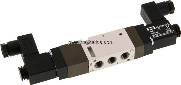 5/3-Wege Magnetventil, G 1/8", Mittelstellung geschlossen, 230 V AC