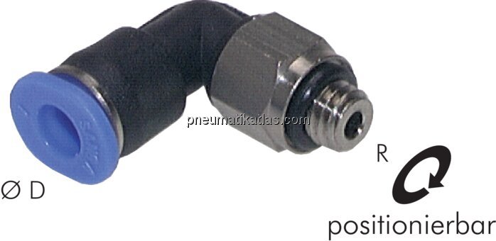 Exemplarische Darstellung: kurze Mini L-Steckverschraubung mit zylindrischem Gewinde Exemplarische Darstellung: kurze Mini L-Steckversc