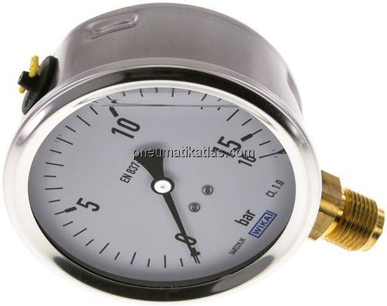 Glycerin-Manometer senkrecht (CrNi/Ms),100mm, 0 - 16 bar