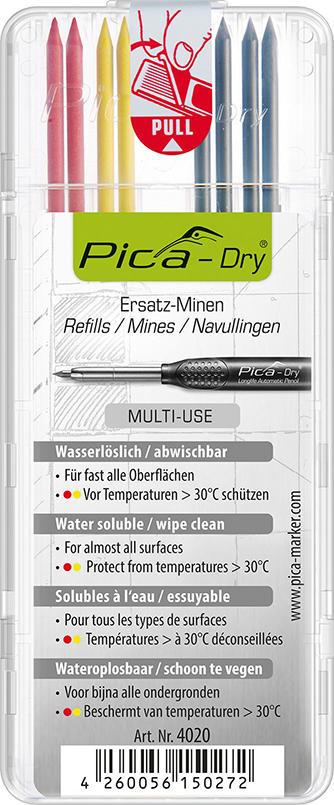 Minen-Set für Tieflochmarker Pica-Dry Graphit, gelb, rot Pica