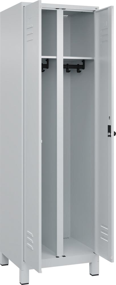 S/W-Gard.-Schrank CLASSICB600xT500xH1950 mm RAL 7035/7035, 2 Abteile mit 100 mm hohen Füßen