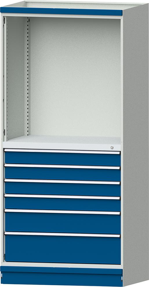 Modulschrank Modell 3007 B1015xT720xH2200mm RAL 7035/5012 6 Schubladen