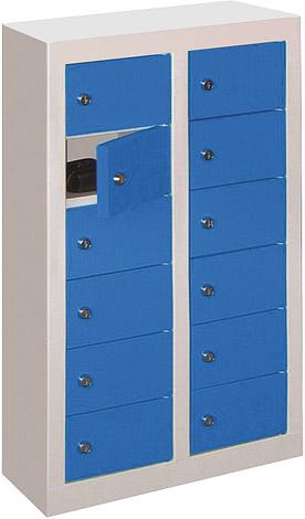 Kleinfach-Wandschrank H815xB460xT200 mm 2x6 Fächer RAL7035/5012 Türen glatt