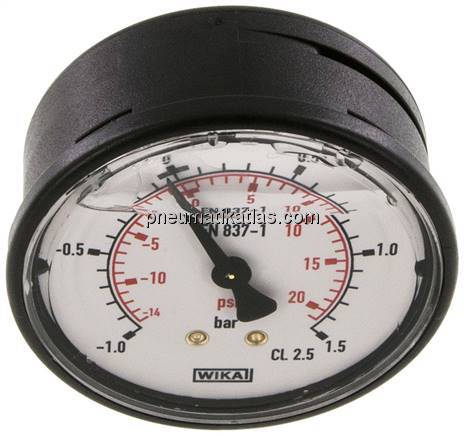 Glycerin-Manometer waagerecht (KU/Ms), 63mm, -1 bis 1,5 bar