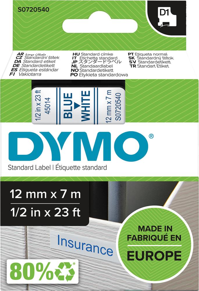 Artikelhauptbild Schriftband D1 45014 blau/weiß 12mmx7m DYMO