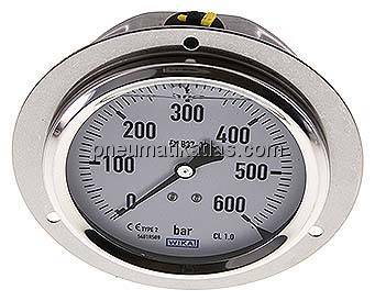 Glycerin-Einbaumanometer,Front-ring, 100mm, 0 - 600 bar